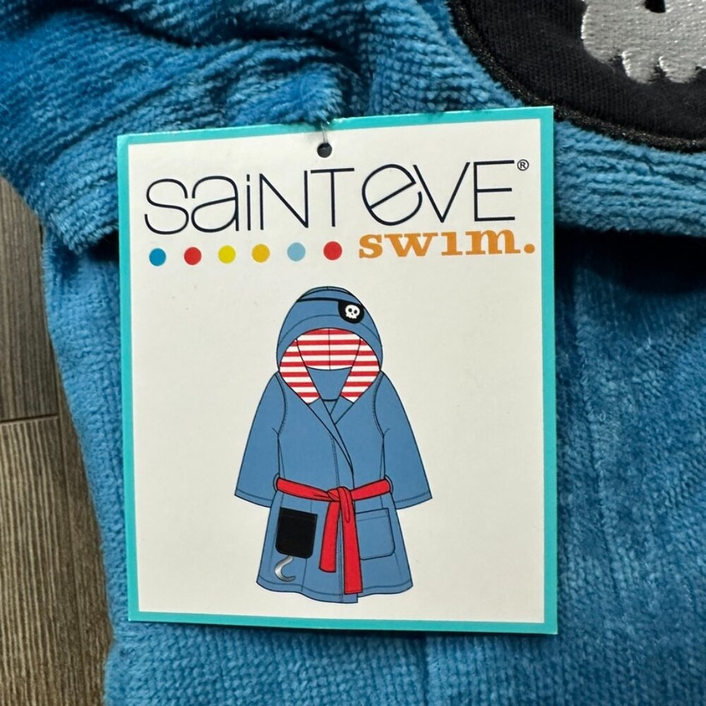 Saint Eve Kids Beach Swim Cover-up 100% Cotton Pirate Blue Red Striped - Picture 2 of 9